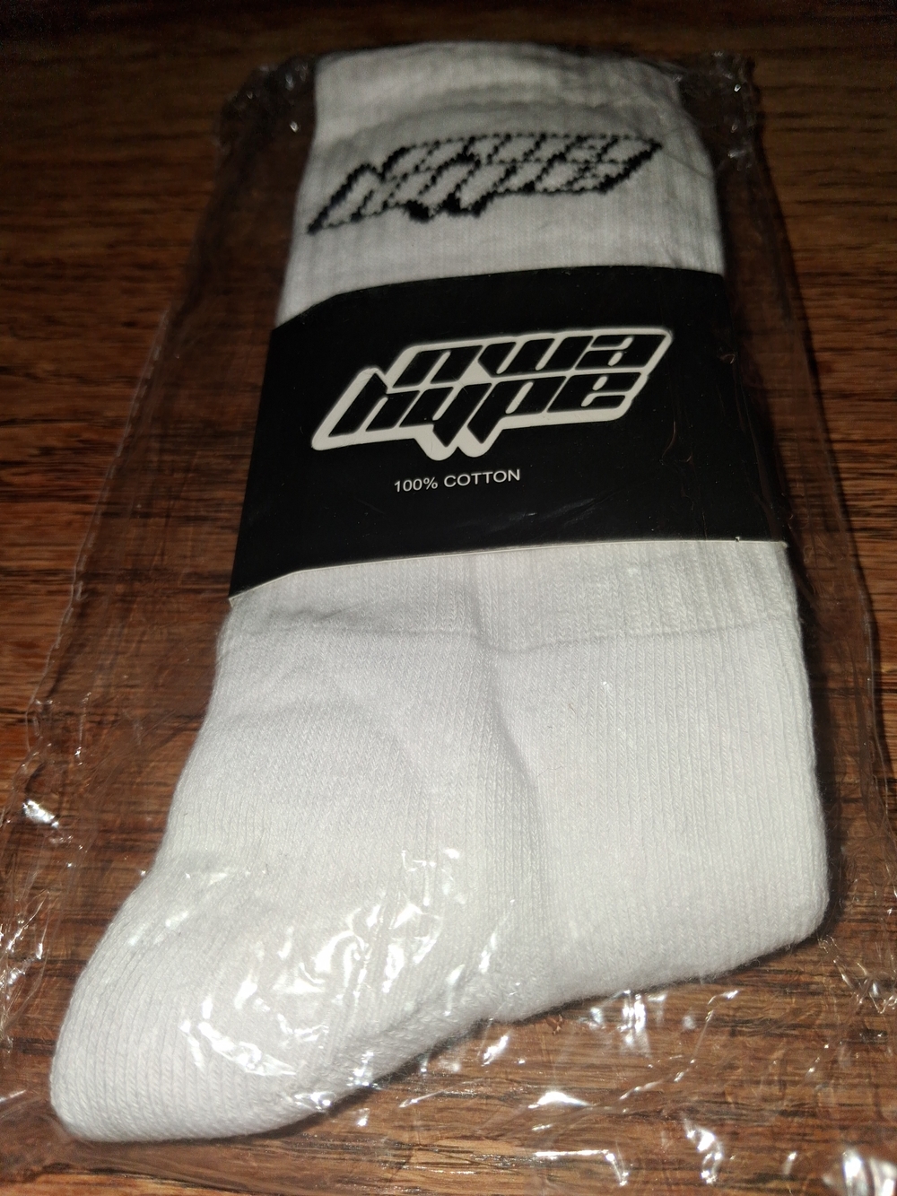 Hype White Crew Athletic Socks with Black Logo